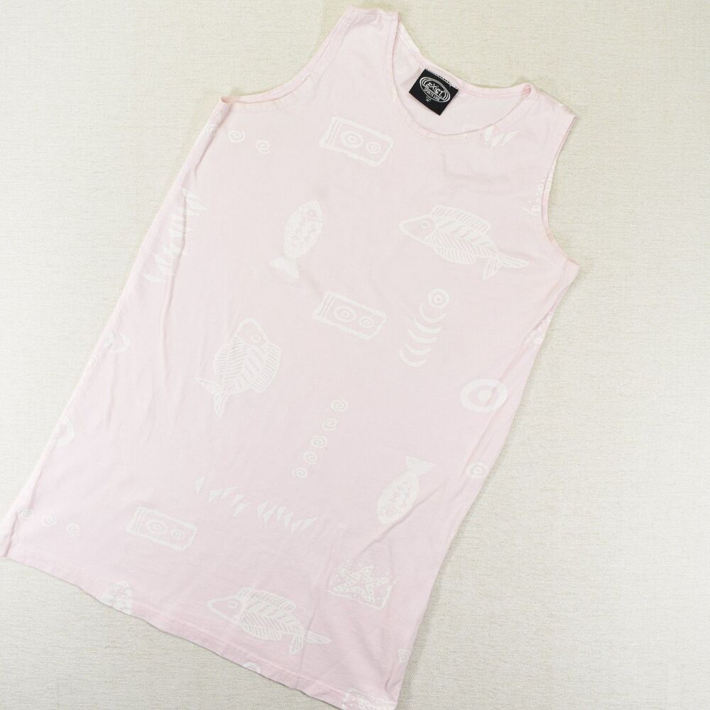 Vintage Exist Sports Line Womens M Light Pink Fish Tribal Tank Dress USA Y2K